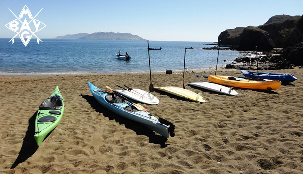 Kayaks and SUP at whale camp, Mag Bay Mexico